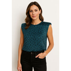 Women’s Avanova Sleeveless Chiffon Blouse – Teal & Black – Size M – NWT